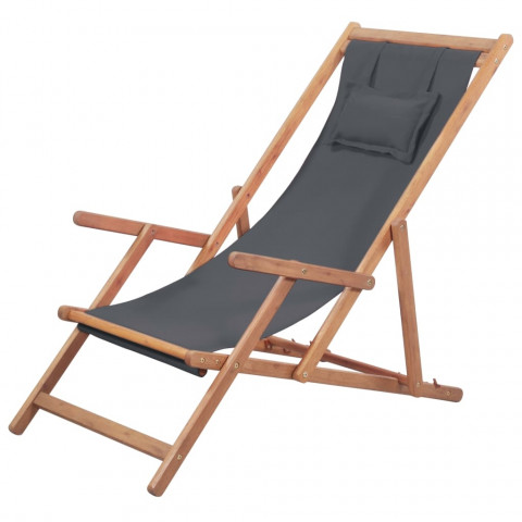 Chaise pliable de plage bois d'eucalyptus solide et tissu - Couleur au choix
