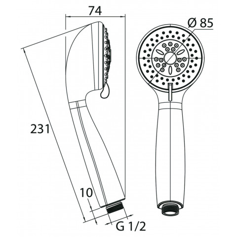 Douchette chromé ø 85 mm 3 jets différents