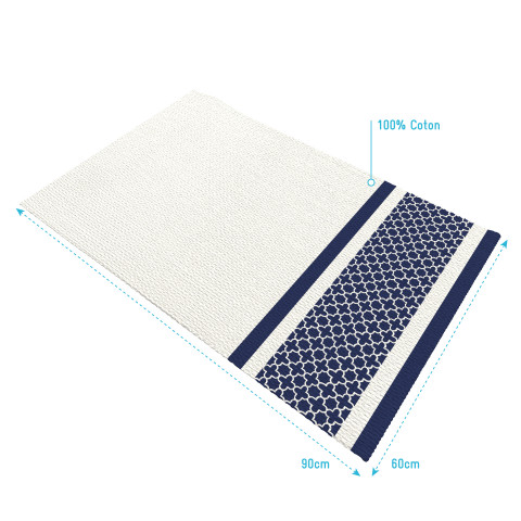 Tapis de bain 60x90cm 100% coton - patchwork blanc