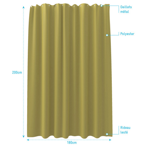Rideau de douche et baignoire - 180x200 - polyester - vert lime Aurlane - 700949