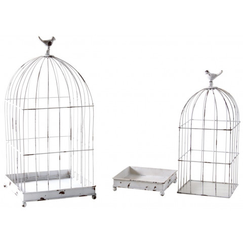 Cages en métal laqué blanc vieilli (lot de 2)