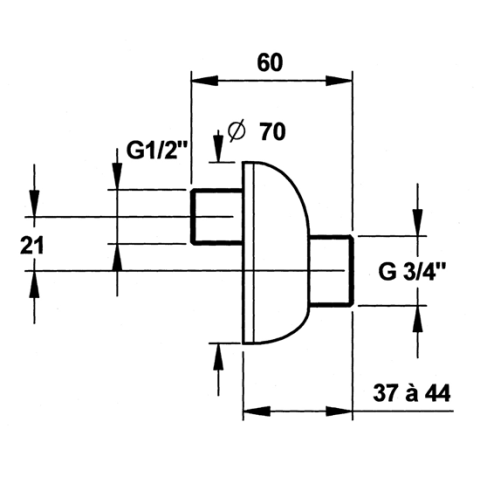 Raccord décalé 21mm-m1/2xm3/4-rosace 70 mm - PRESTO - 70221