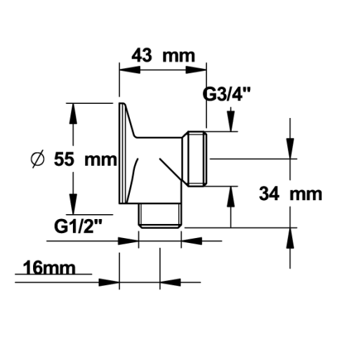 Applique équerre patte a vis-m1/2xm3/4-s/s écrou - 70231