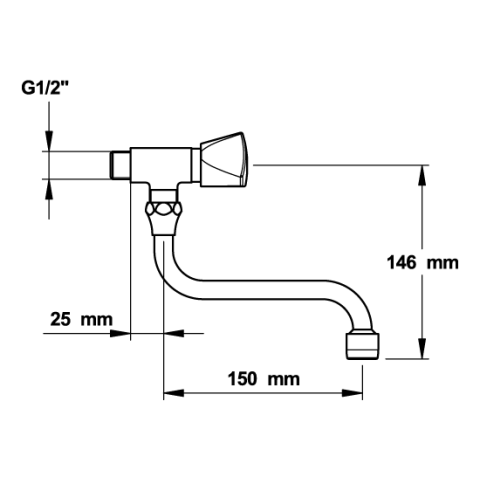 Robinet simple mural pour évier avec tête céramique 1/2 tour DIN - PRESTO-70705
