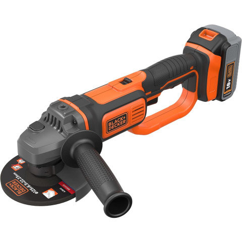 Meuleuse d'angle sans fil 18v - black+decker - avec 1 batterie 18 v 4,0 ah + 5 disques - sac de transport - bcg720m1a5-qw