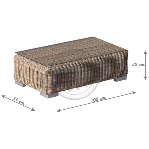 Table basse en résine tressée et verre rattan