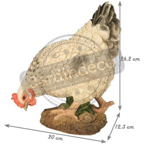 Poule blanche en résine picorant