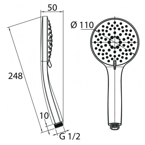 Douchette chromé ø 110 mm 5 jets différents