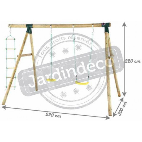 Portique en bois avec balançoires et échelle