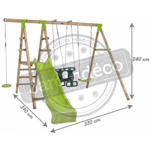 Portique en bois avec balançoires et toboggan 244 cm