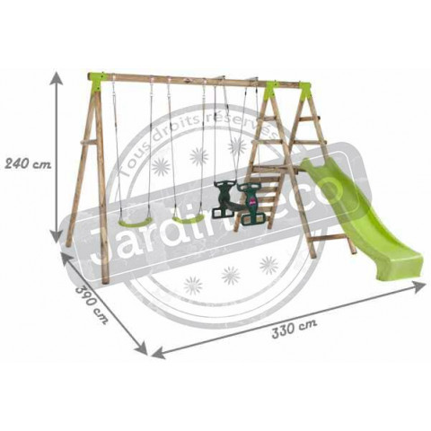 Plateforme de jeux avec agrès - toboggan et mur d'escalade