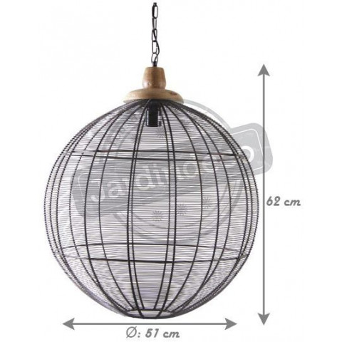 Suspension ronde en métal cuivré et bois