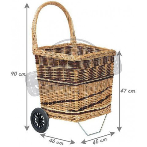 Chariot à bûches en osier bicolore sur roulettes