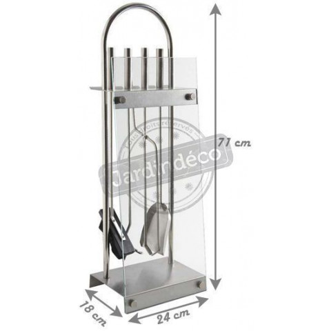 Serviteur de cheminée en métal et verre  4 accessoires