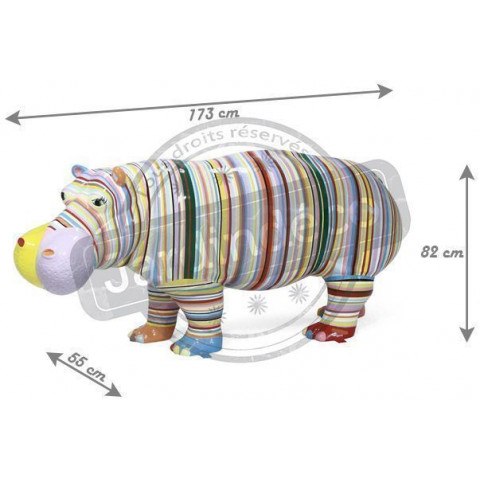 Hippopotame design zébré de couleur en résine