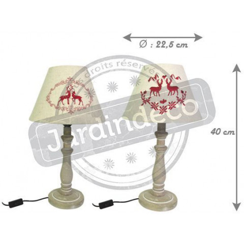 Lampe en bois et brodés de cerfs (lot de 2)