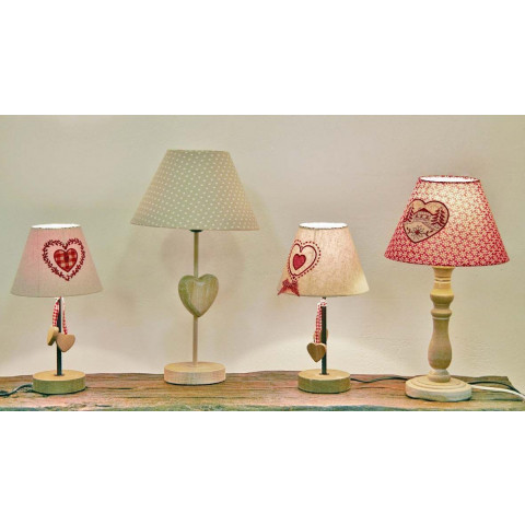 Lampe à poser en bois et coton rouge (lot de 2)