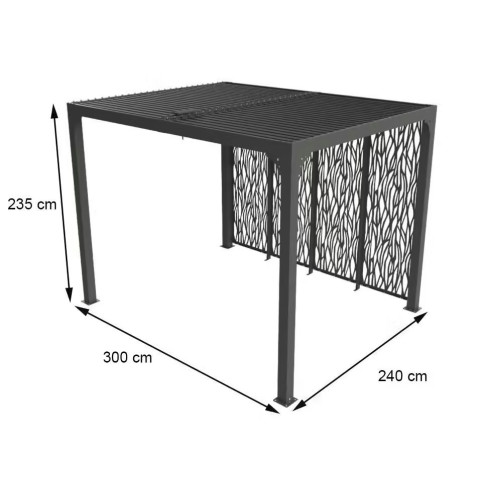 Pergola bioclimatique habrita foresta per 2430m bi aluminium balcon et terrasse 7,20m2 avec 4 panneaux moucharabieh coloris gris pour côté 3m