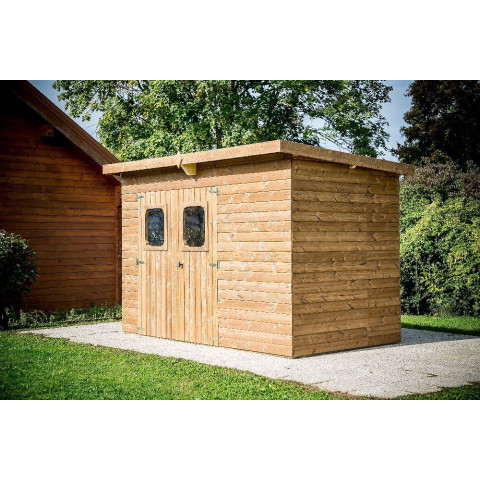 Abri theora habrita foresta the 3218.02 t bois thermo chauffé 7,33m2 toiture en bac acier mono pente sans plancher