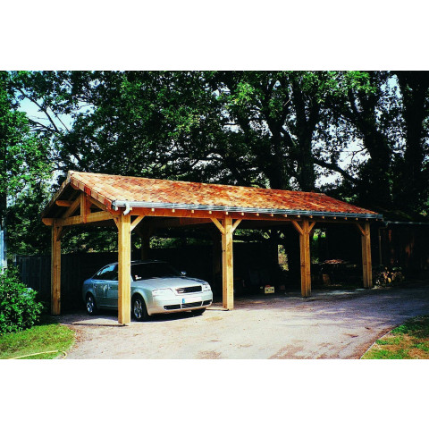Abri voiture en bois charpente traditionnelle 3 voitures