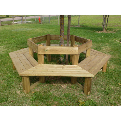 Banc tour d'arbre en bois avec dossier