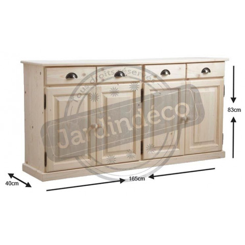 Buffet 4 portes 4 tiroirs en bois brut
