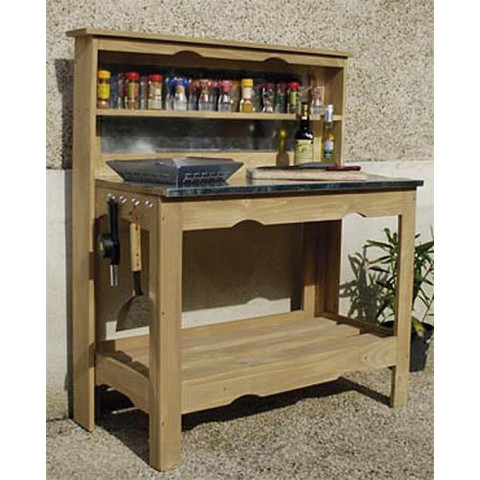 Table à plancha en bois et zinc