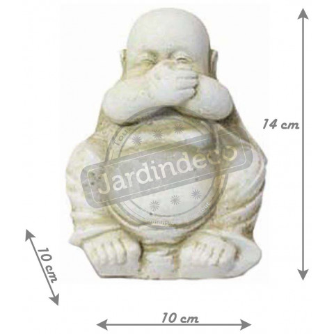 Statuette bouddha rieur mains sur la bouche