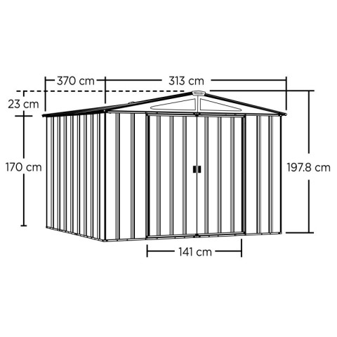 Abri métal habrita foresta spacemaker apex 11,59m2 toit 2 pentes avec double porte coulissante