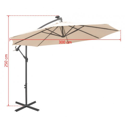 Vidaxl parasol avec éclairage led 300cm poteau en métal sable