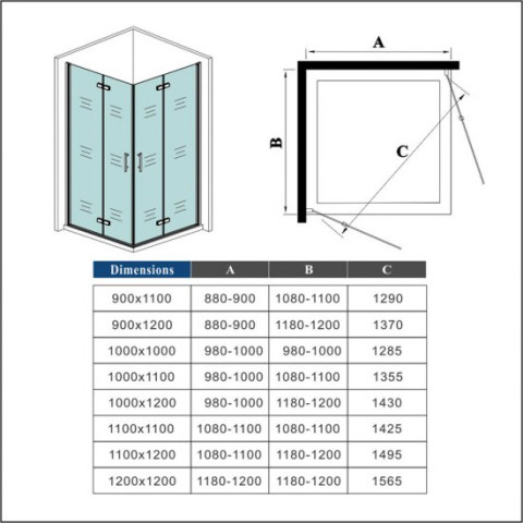 Cabine de douche 90x100x185cm verre anticalcaire porte pliante et pivotante