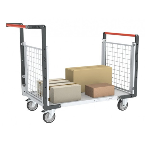 Chariot modulaire grillagé 2 dossiers, plateau bois 1000 x 600 mm, 250 kg