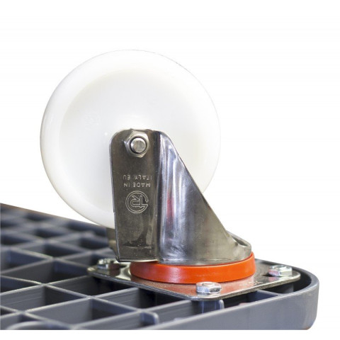 Plateau roulant polypropylène sans rebord, 600 x 400 mm, roues NY inox, 500 kg