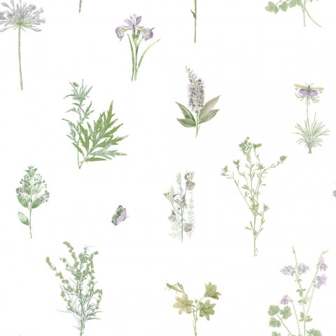 Papier peint herbs and flowers blanc