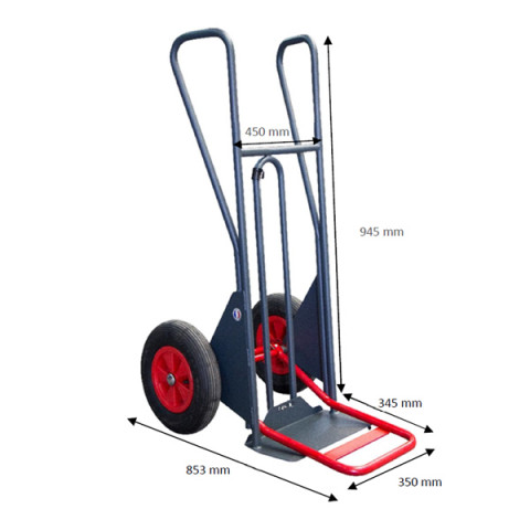 Diable basculement assisté à bavette fixe + repliable CU 350 kg Fimm