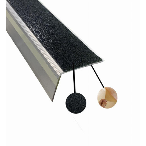 Nez de marche extérieur alu large 60x46mm Photolum Waccess WATTELEZ antidérapant noir 50x3000mm - 810339N