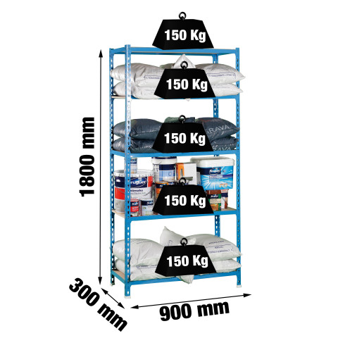 Etagère 5 niveaux simonrack kit maderclick 5/300 bleu bois 1800x900x300mm simon rack