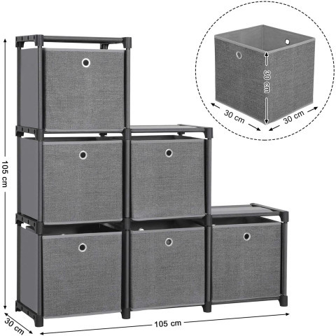 Étagère de rangement en forme d'escalier avec 6 boîtes de rangement meuble de rangement modulable multifonction muni d'un maillet en caoutchouc 105 x 30 x 105 cm (l x l x h) noir