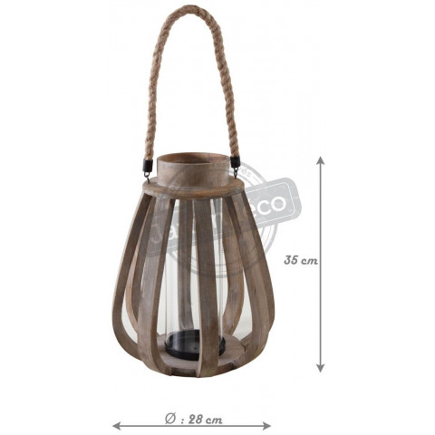 Lanterne de jardin en bois vieilli et verre