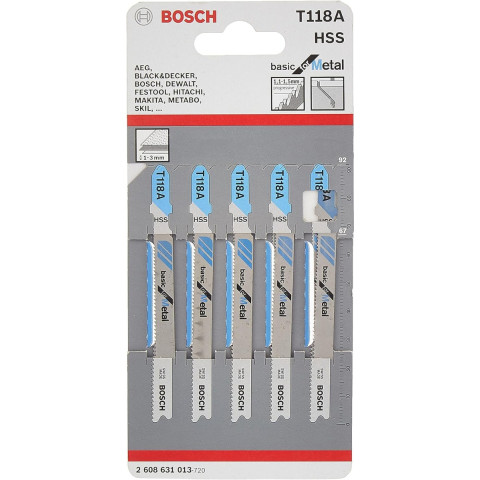 5 lames de scie-sauteuse T 121 AF BIM Speed métal - 92 x 1.2 mm - BOSCH - 2608636699