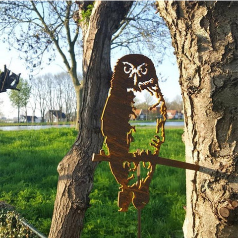 Oiseau à planter chouette en acier corten