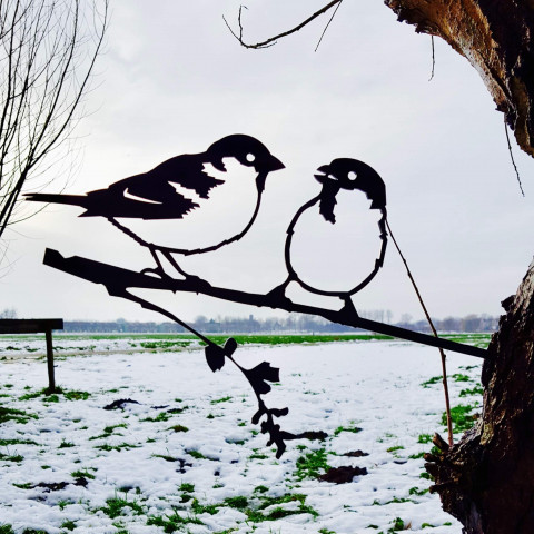 Oiseaux sur pique couple de moineaux en acier corten