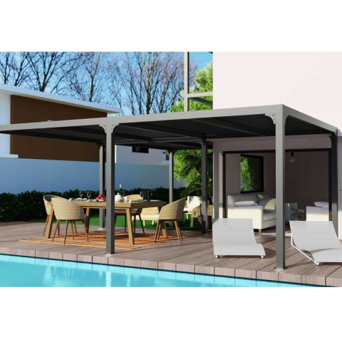 Pergola bioclimatique habrita per6170bi en aluminium xxl 32,63m2 forme en l avec couverture en lames orientables gris anthracite habrita foresta