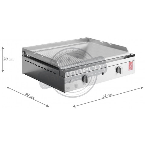 Plancha en inox lisse et rainurée avec housse chef 55 cm