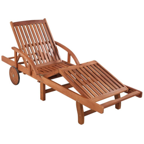 Transat chaise longue bain de soleil lit de jardin terrasse meuble d'extérieur avec coussin bois d'acacia solide helloshop26 02_0012350