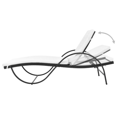 Transat chaise longue bain de soleil lit de jardin terrasse meuble d'extérieur avec coussin résine tressée noir helloshop26 02_0012529