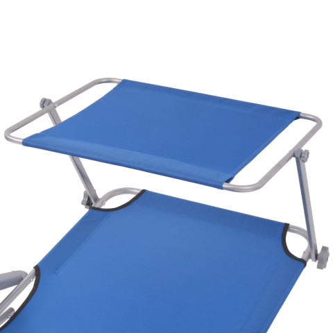 Transat chaise longue bain de soleil lit de jardin terrasse meuble d'extérieur avec auvent acier bleu helloshop26 02_0012263