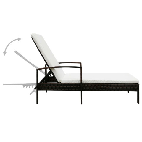 Transat chaise longue bain de soleil lit de jardin terrasse meuble d'extérieur avec coussin résine tressée marron helloshop26 02_0012518
