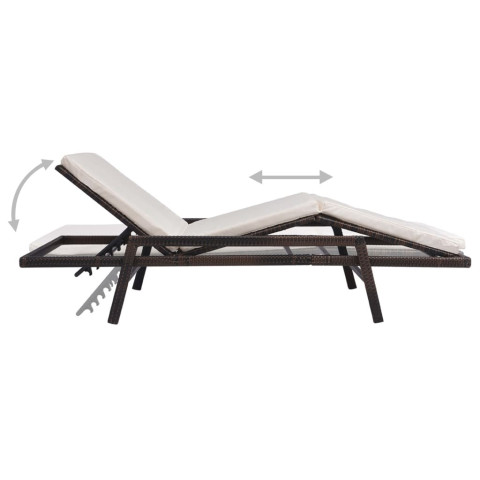 Transat chaise longue bain de soleil lit de jardin terrasse meuble d'extérieur avec coussin résine tressée marron helloshop26 02_0012517