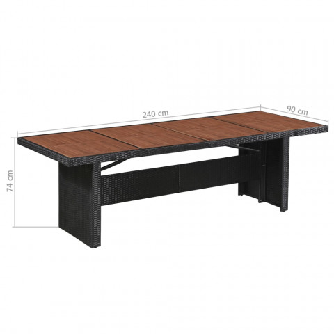 Table de jardin 240x90x74 cm résine tressée et bois d'acacia